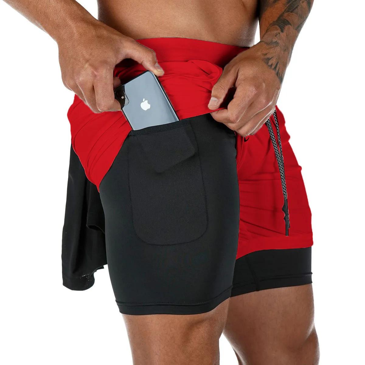 Short de Fitness Double couche pour hommes, doublure en maille avec cordon de serrage, taille élasti