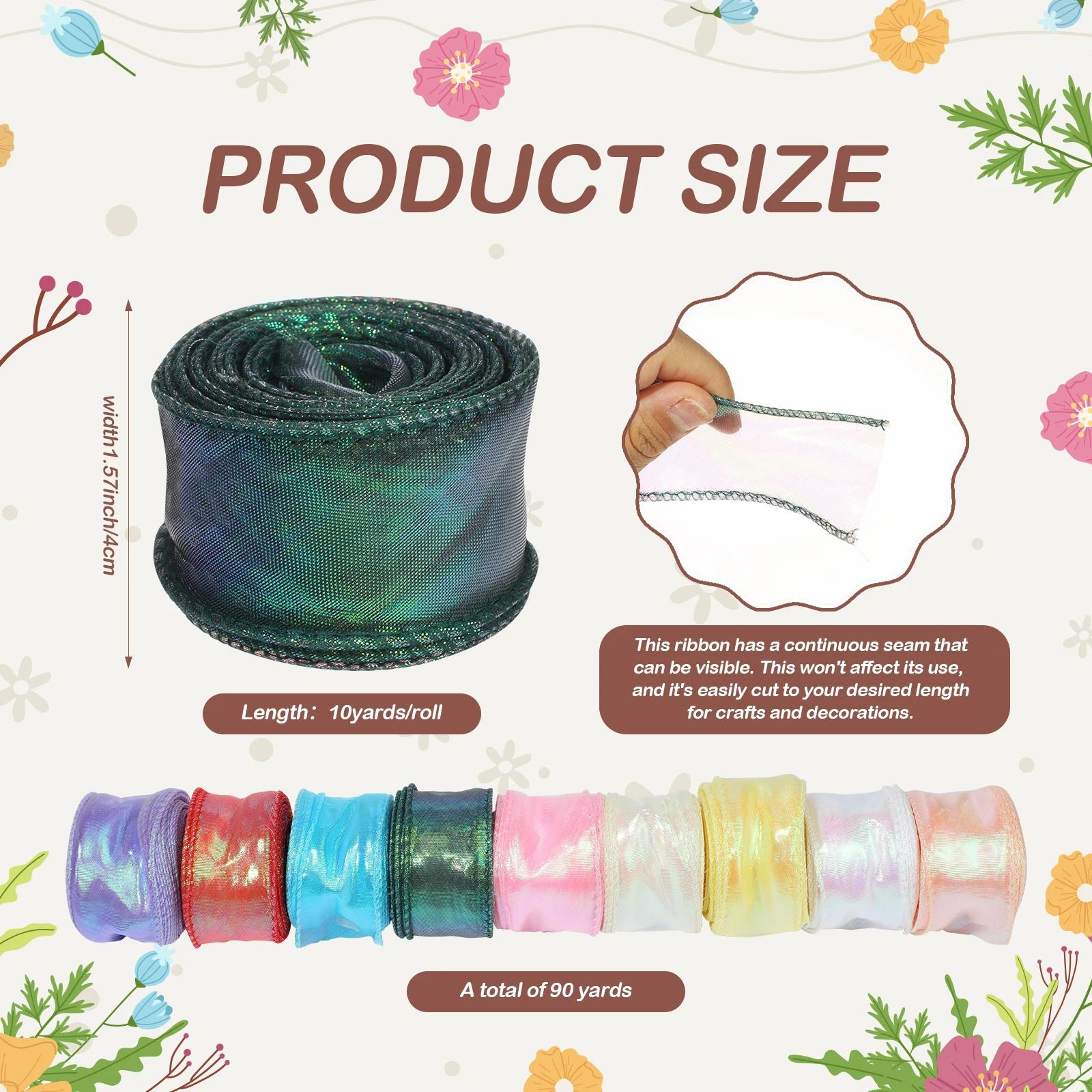 Ruban Organza queue de poisson réfléchissant, 40mm, 10Yards, bord ondulé irisé, pour emballage cadea