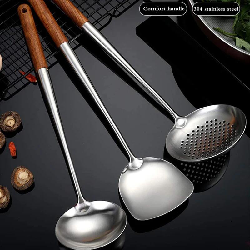 Spatule pour Wok en acier inoxydable, ensemble d'outils en fer et louche, 17 pouces, 2 pièces