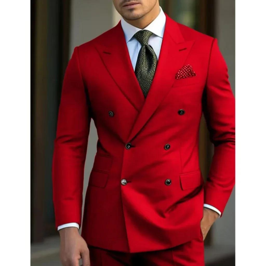 Ensemble 2 pièces homme : Costume slim de haute qualité à col pointu et revers crantés pour mariage,