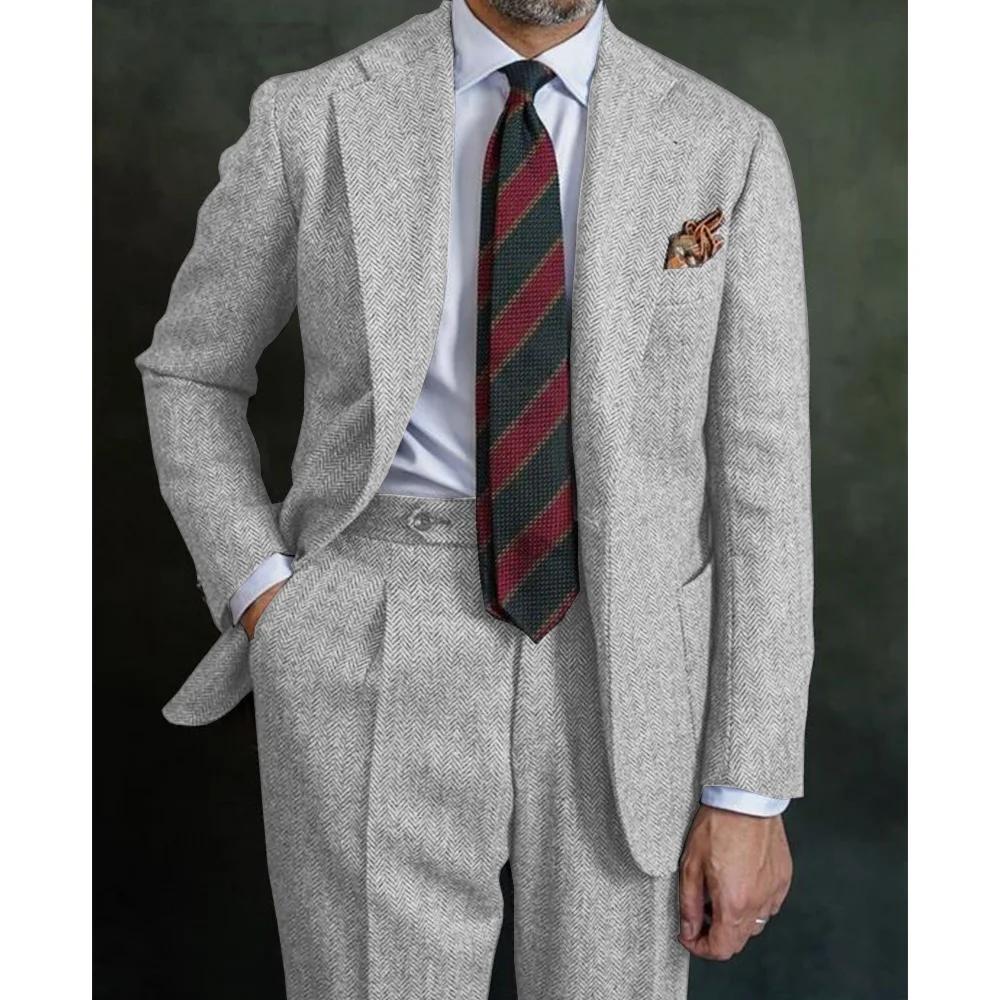 Costume à chevrons pour hommes, costume deux pièces élégant, ensemble pantalon, costume décontracté,