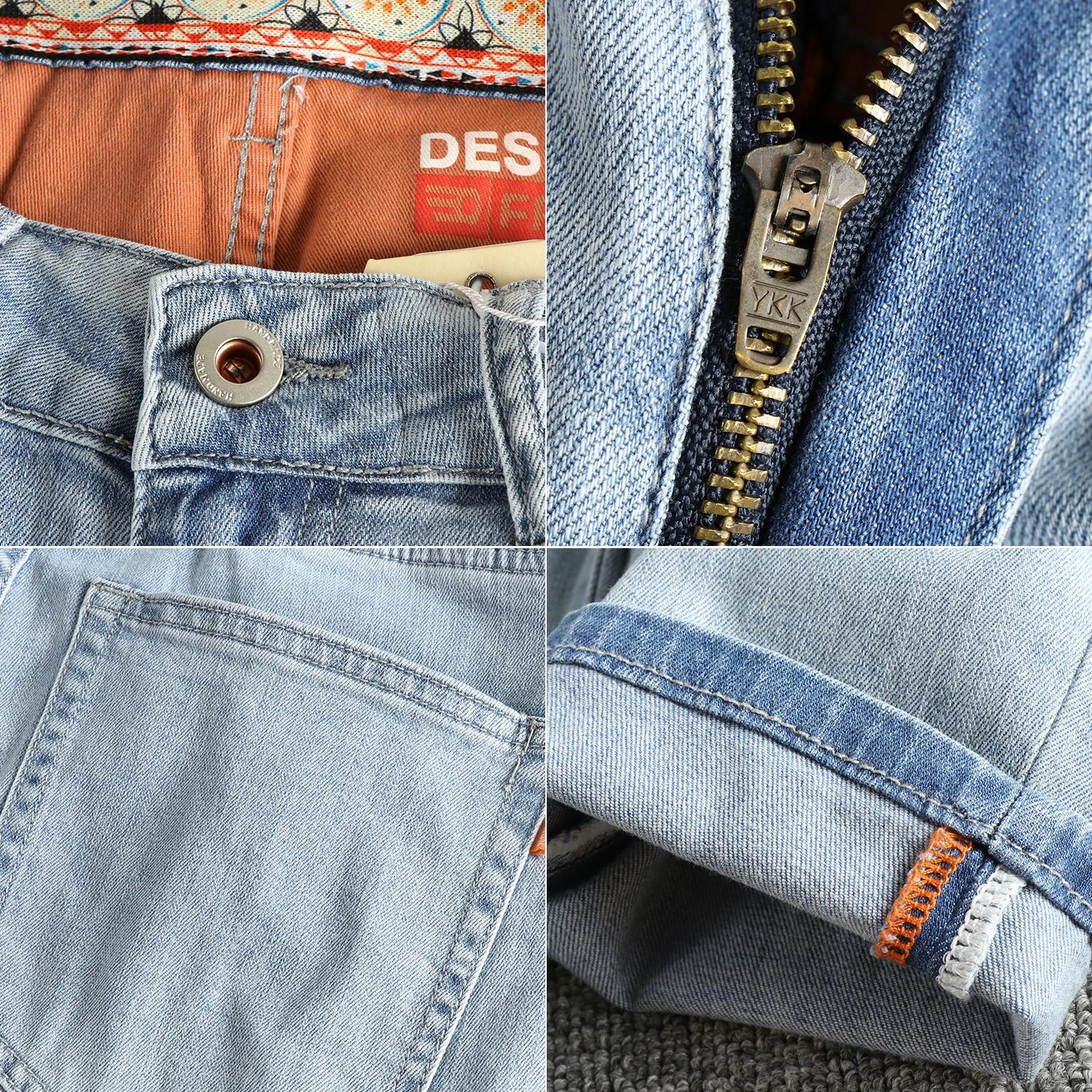 Jean bleu clair délavé rétro pour hommes, pieds slim, pantalon américain polyvalent à neuf points po