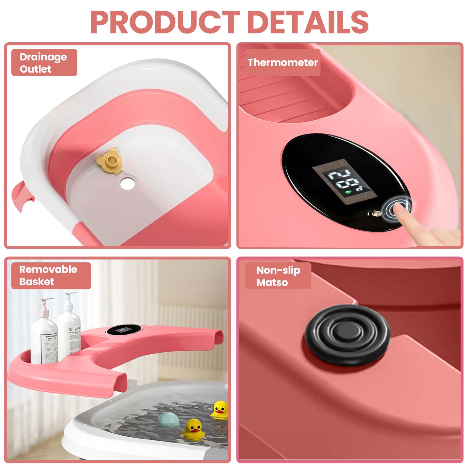Baignoire pliable pour nouveau-né avec trou de vidange, baignoire pour tout-petits avec coussin soup