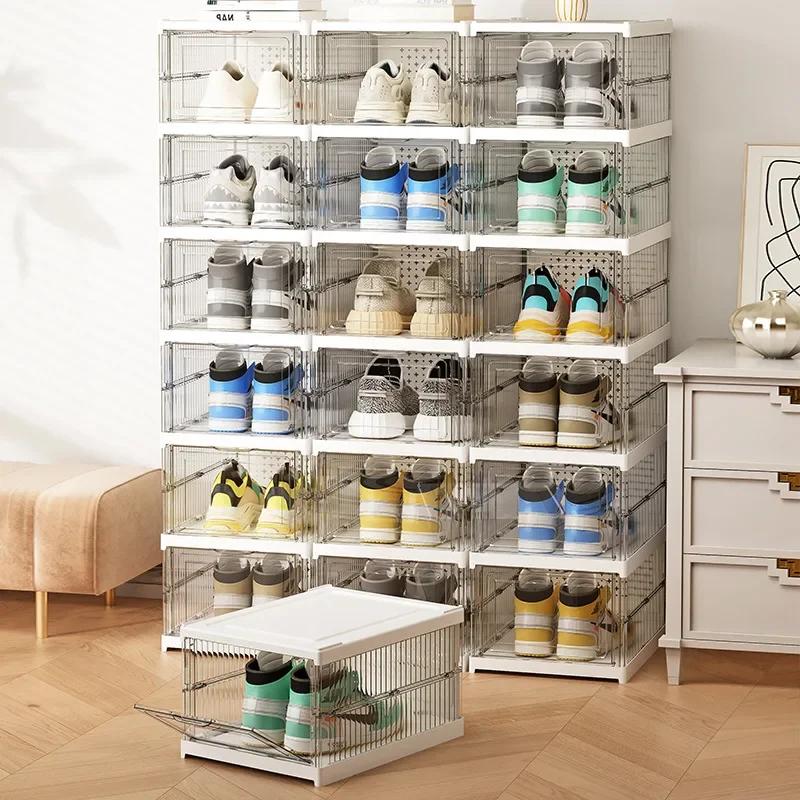 Boîte à chaussures pliable anti-poussière 1/3/6 couches, bacs empilables en plastique épais Transpar