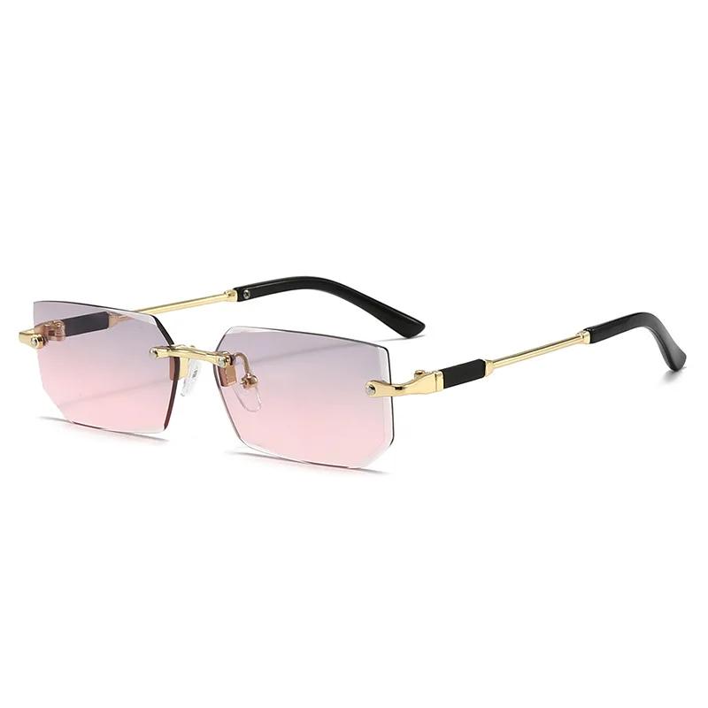 Lunettes de soleil rectangulaires sans monture tendance pour femmes et hommes – Petites lunettes car