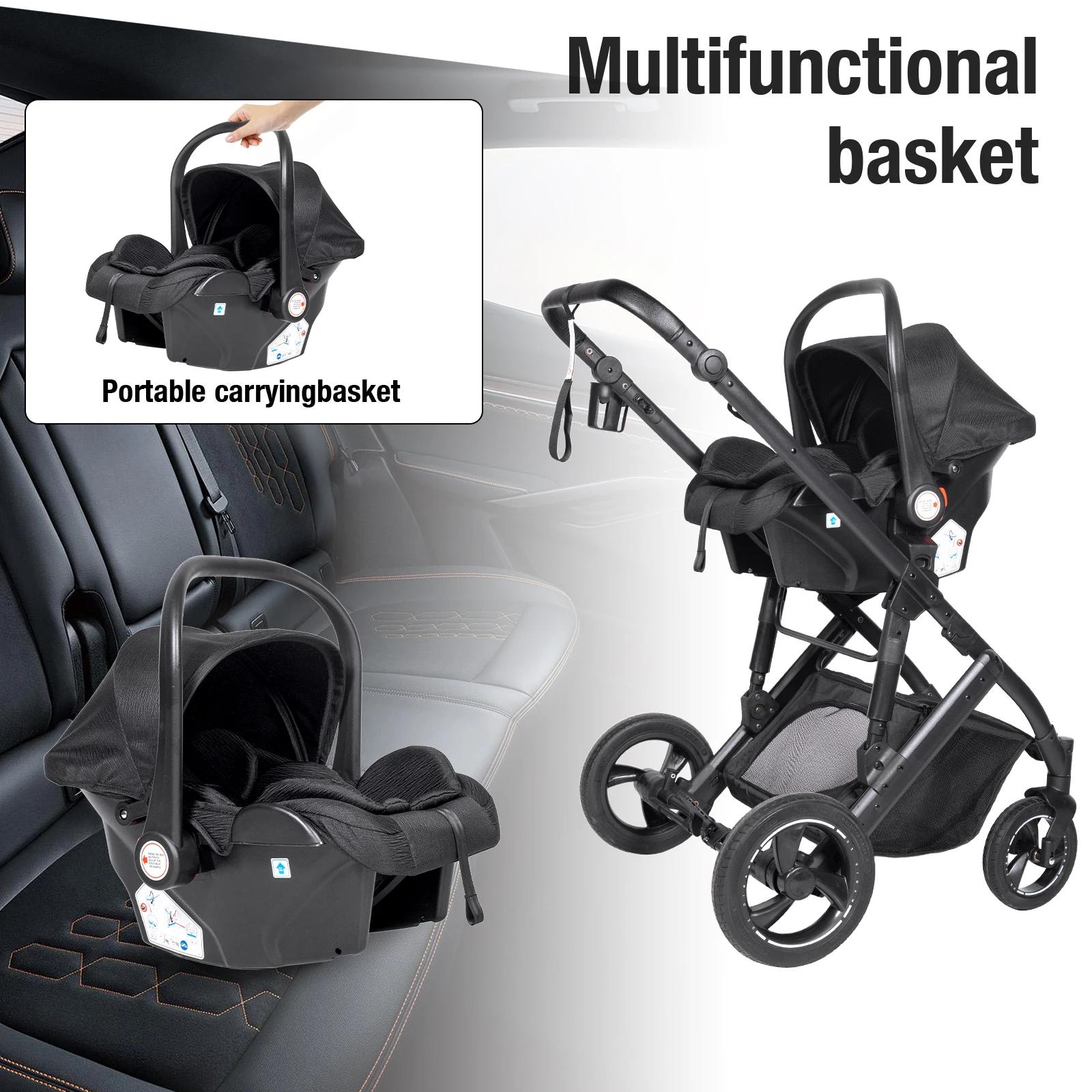 Poussette Bébé 4 en 1 Système de Voyage 3 en 1 avec Nacelle Siège Auto et Siège Optionnel Transforma