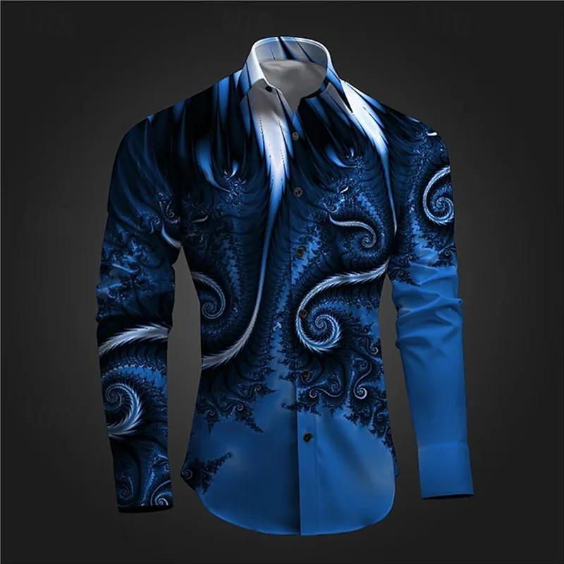 Chemises à manches longues imprimées en 3D pour hommes, vêtements Vintage à boutons à revers, hauts 