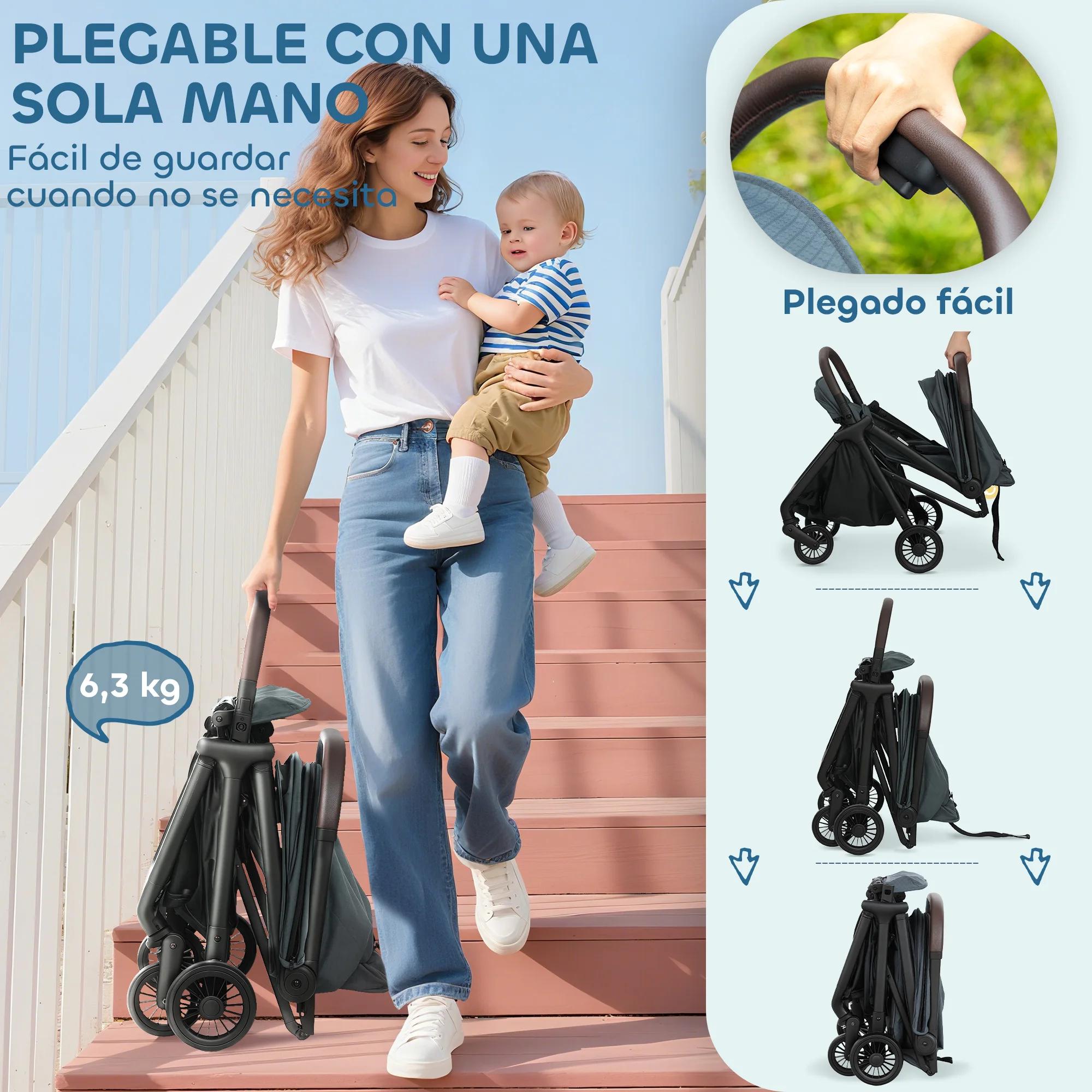 Poussette pliable Pawhut avec dossier inclinable, repose-pieds réglable, capote, harnais 5 points, c