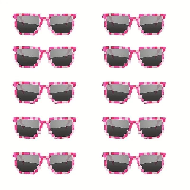 Paquet de 10 lunettes de joueur Pixel 8 bits, lunettes décoratives à monture en plastique, cadeaux d
