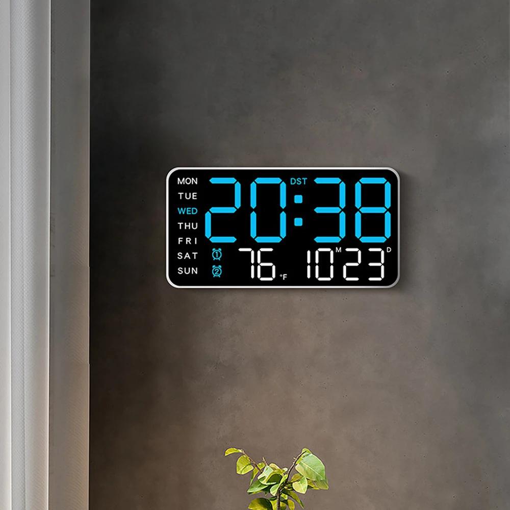 Grande horloge murale numérique, affichage de la semaine, de la date et de la température, commande 