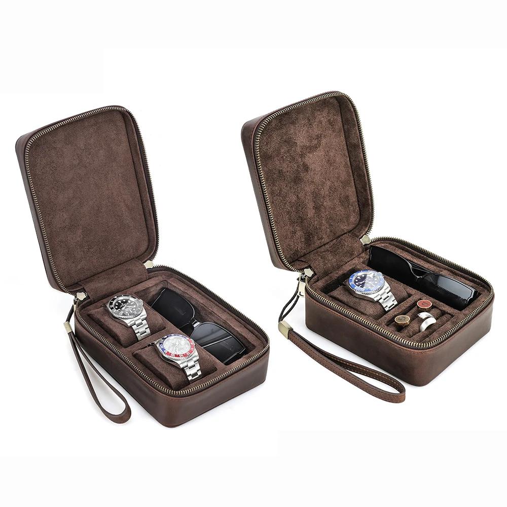 Étui de montre de luxe en cuir véritable, boîte à bijoux pour lunettes de soleil, montres portables 