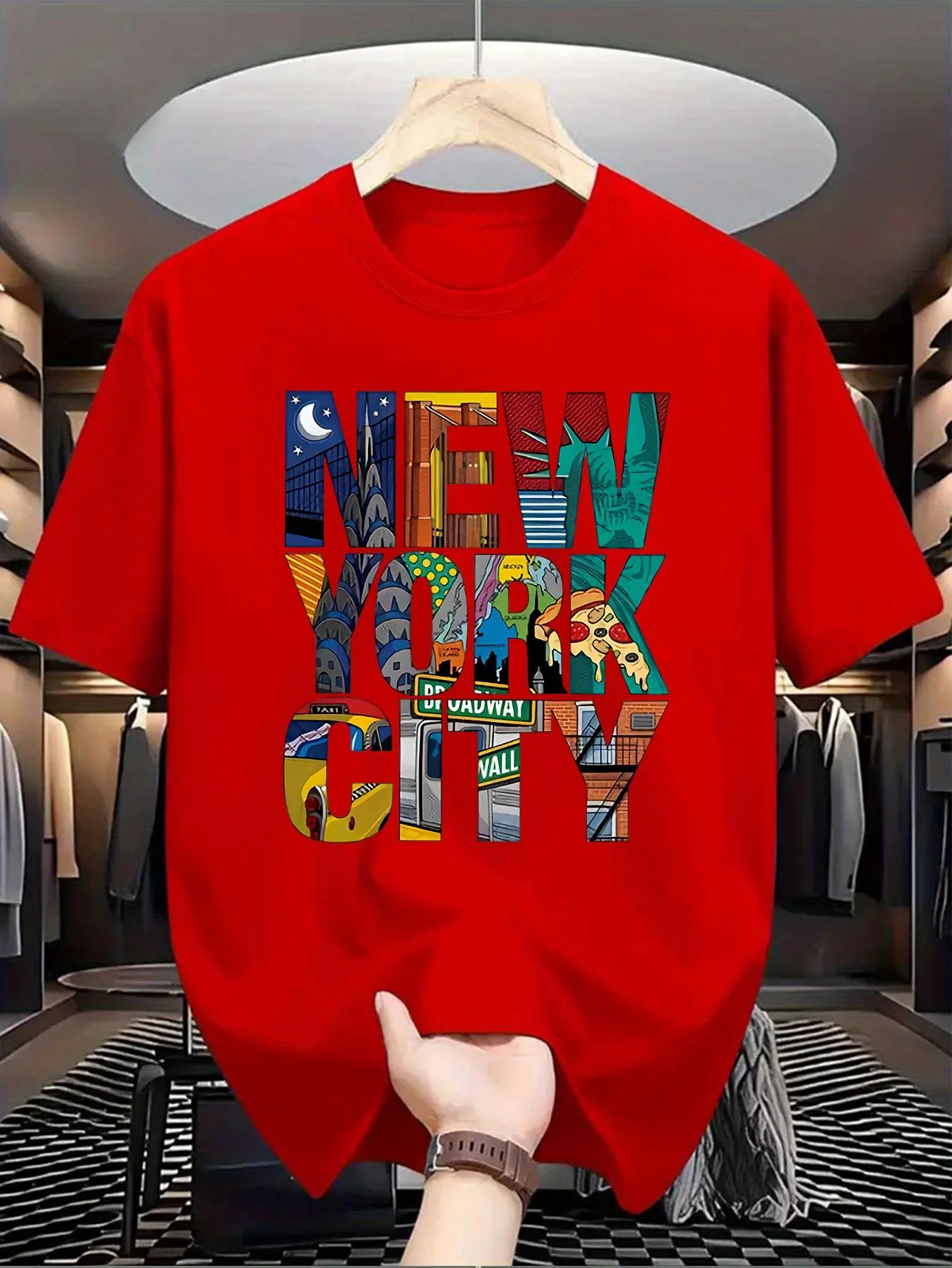 Été hommes 100% pur coton décontracté coupe ample grande taille New York City imprimé confortable co