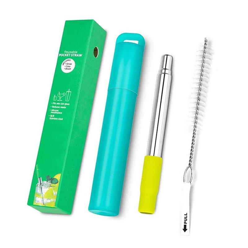 Pailles à boire télescopiques réutilisables, pailles métalliques en acier inoxydable, ensemble de pa