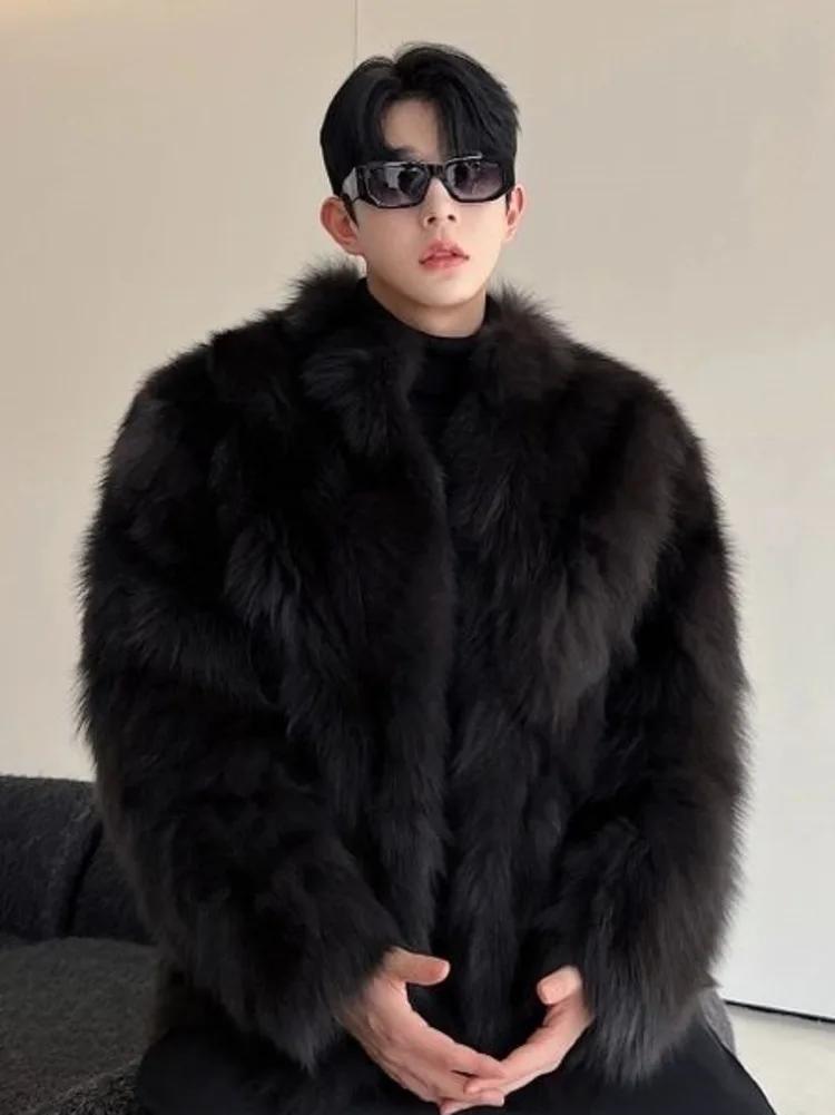 Imitation de fourrure épaissie hommes fausse fourrure de renard manteau mâle chaud pardessus à manch