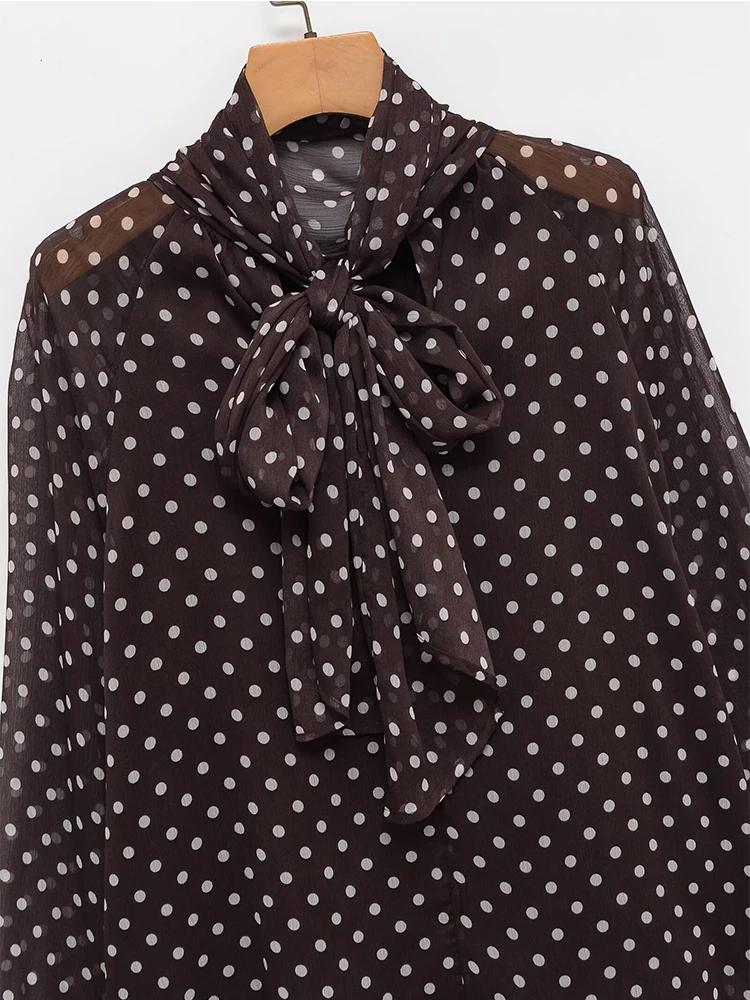 Chemisier Femme Imprimé Pois Nouvelle Collection Printemps 2026 – Blouse Élégante à Nœud Papillon et