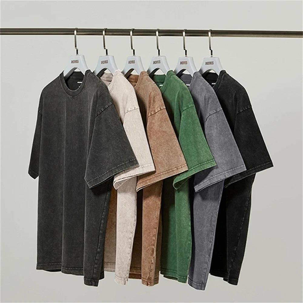 T-shirts en coton et lin pour hommes, lot de 5, style rétro, coupe ample, streetwear, col rond, coul