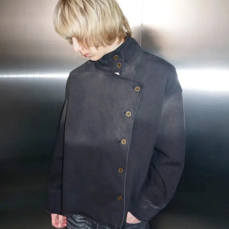 Veste uniforme Y2K Harajuku noire délavée avec boutons, veste en jean style espadrille gothique, str