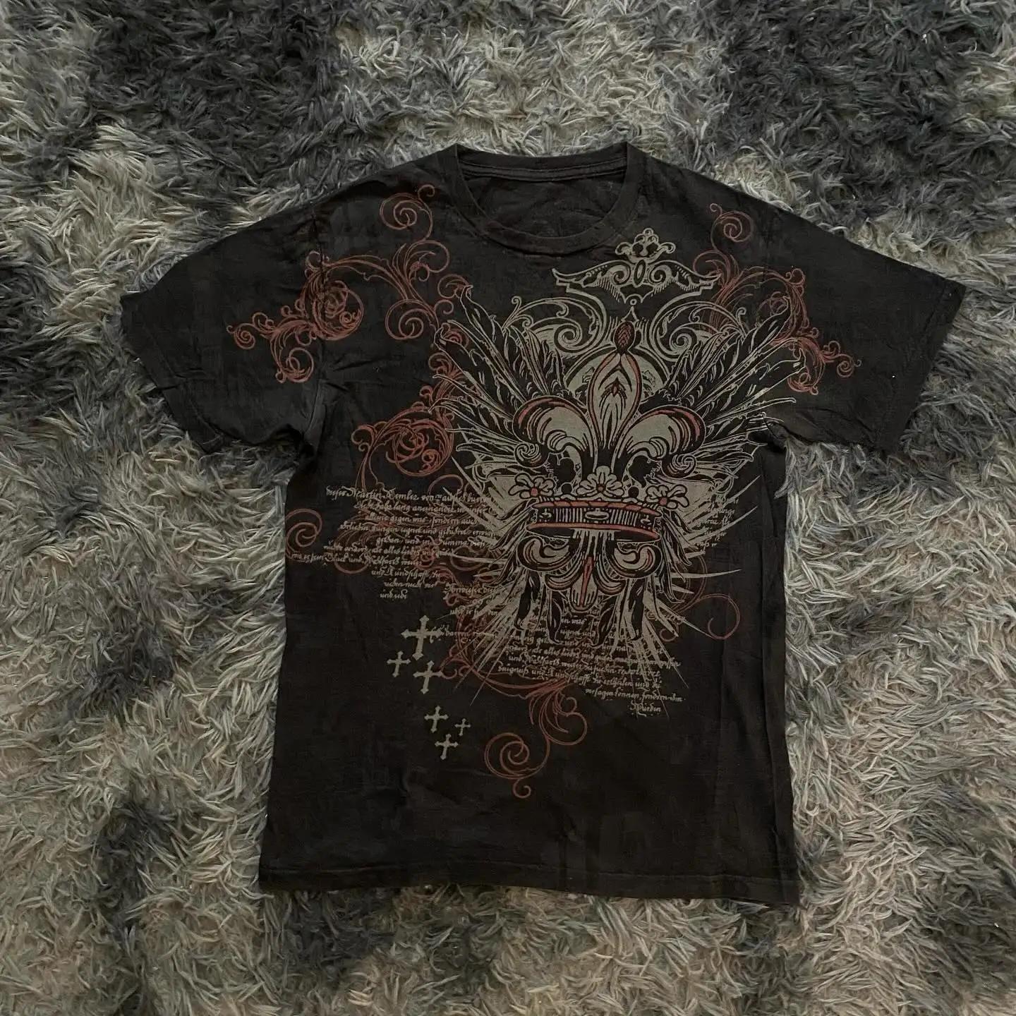 Chemise d'impression de crâne d'affliction des années 2000, haut graphique de mode, vêtements de sty
