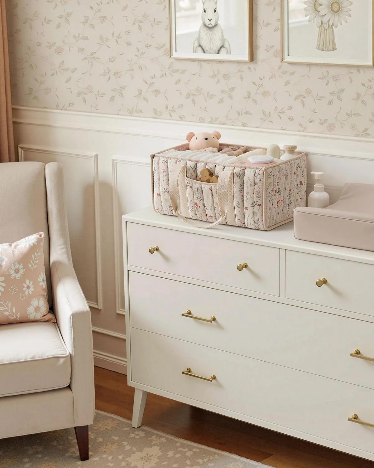 Organisateur de caddie à couches, panier de rangement élégant pour pépinière, cadeau pour réception-