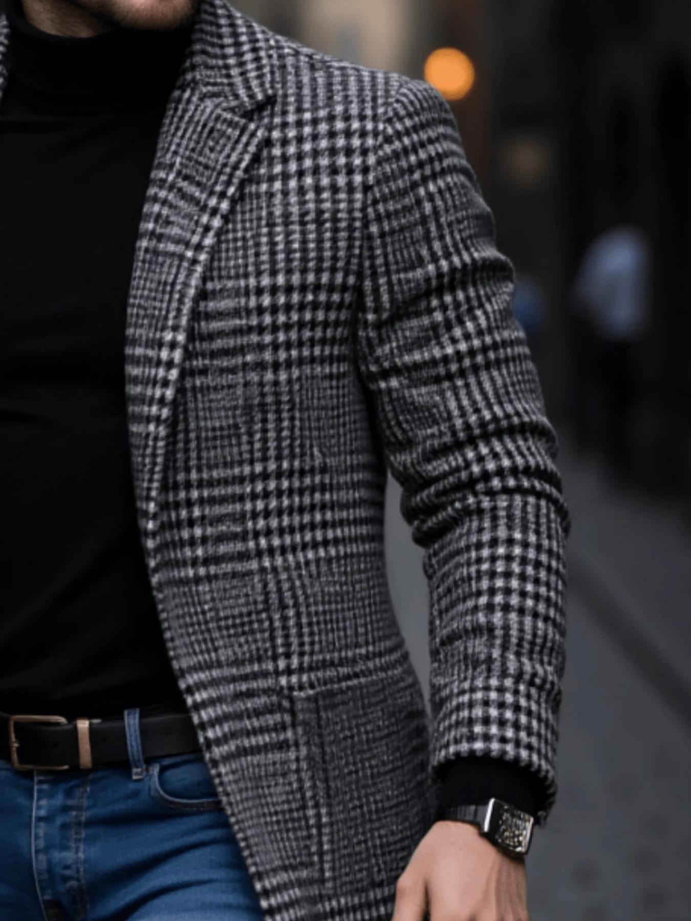 Nouveauté hommes en plein air épaissi chaud Trench manteau pied-de-poule automne hiver coupe-vent av