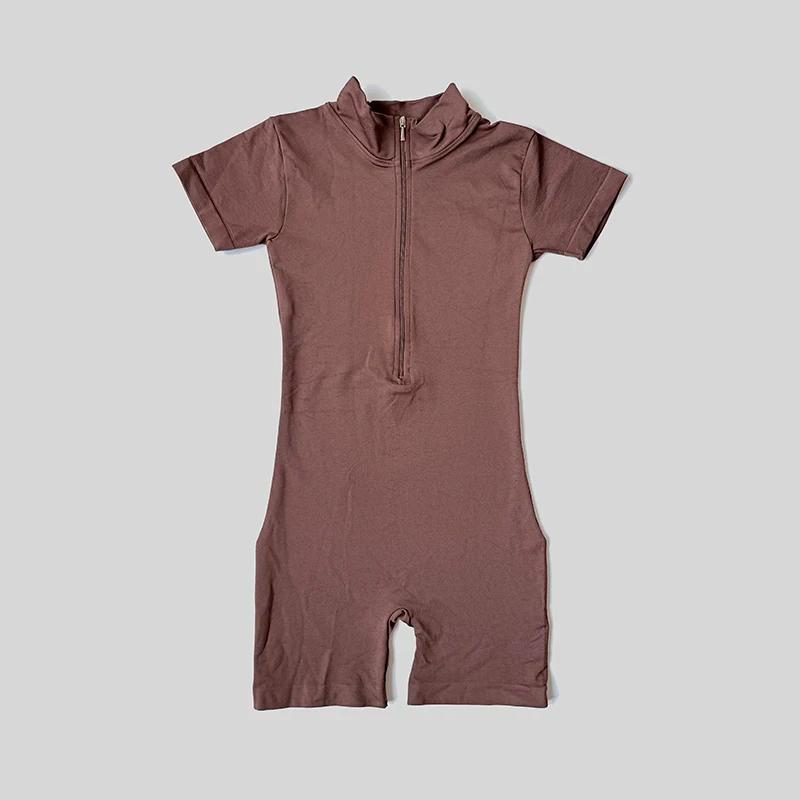 Combinaison d'été à manches courtes avec fermeture éclair, tenue de sport, Fitness, body pour femmes