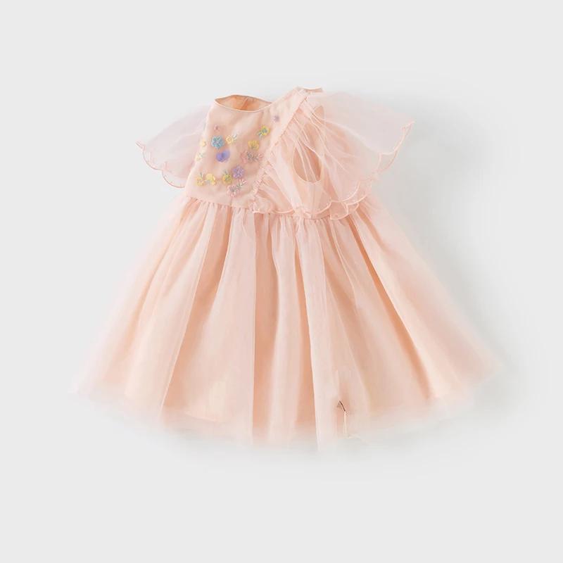 Dave Bella filles bébé robe de princesse été doux mignon broderie enfants maille robe élégante fête 