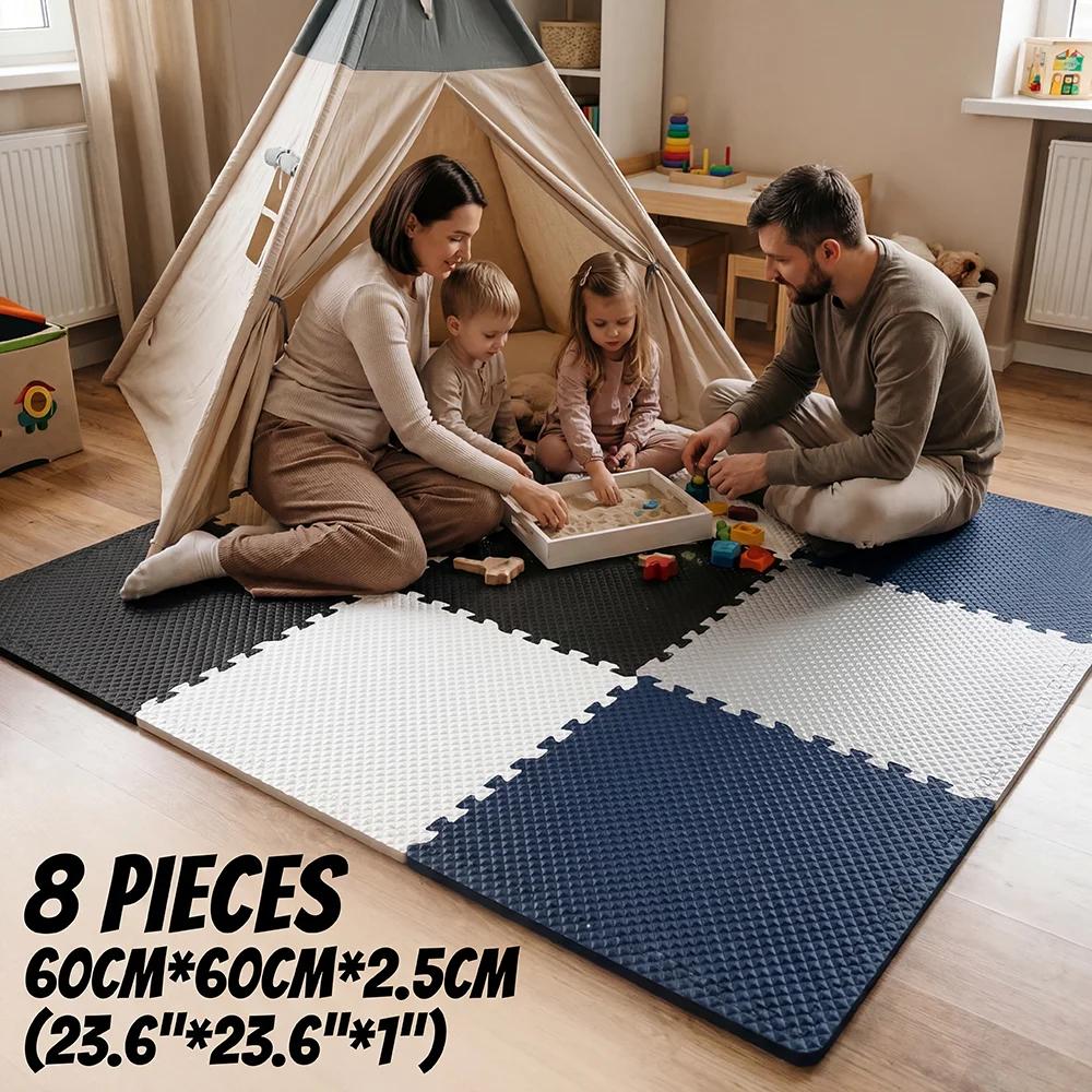 Tapis de jeu pour bébé 8 pièces 60x60cm, épaisseur 2,5cm, tapis de protection de sol en mousse emboî