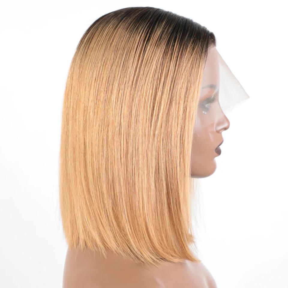 Lekker Ombre Blonde courte droite Bob 13x1 T dentelle avant 100% perruques de cheveux humains pour l