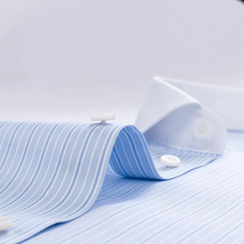 Chemise à col contrasté rayé sans fer pour hommes, haut de gamme, 200 points, quatre plis, pur coton