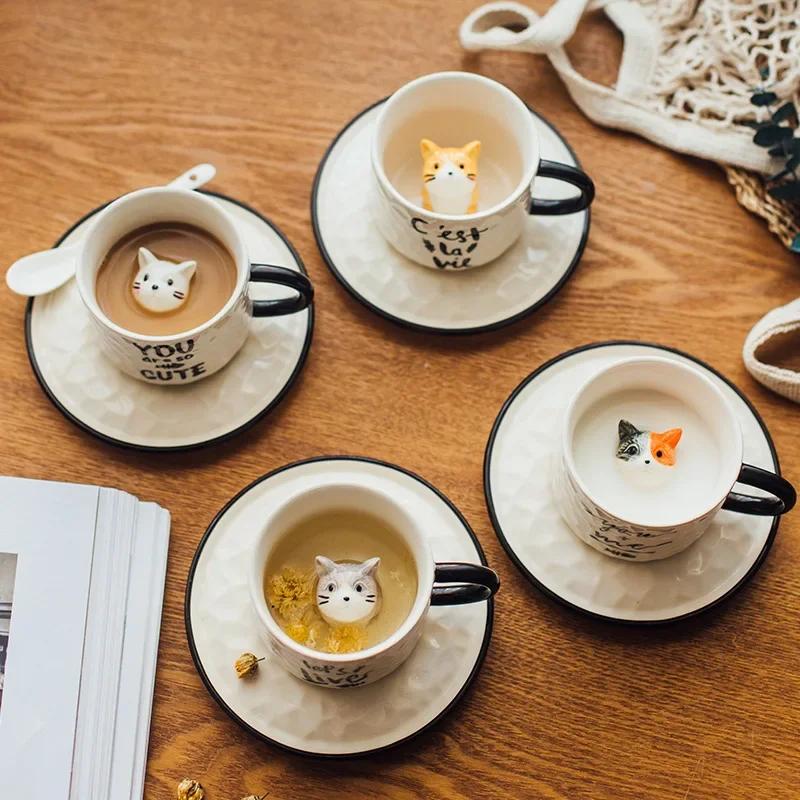 Tasse à griffes de chat en céramique, chaton mignon, fond de tasse d'eau animale, tasse de chat, tas