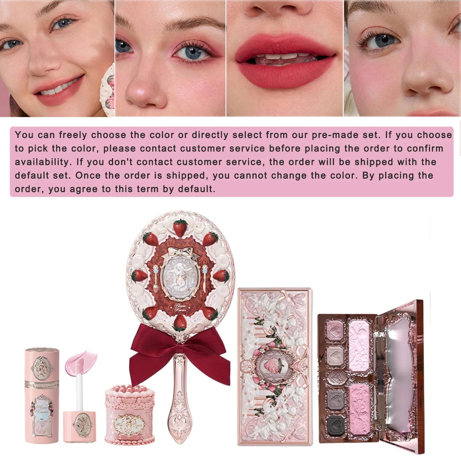 Flower Knows Rouge à Lèvres Matte Blush Liquide Set Fraise Cupidon Poudre Pressée Tenue Longue Crème