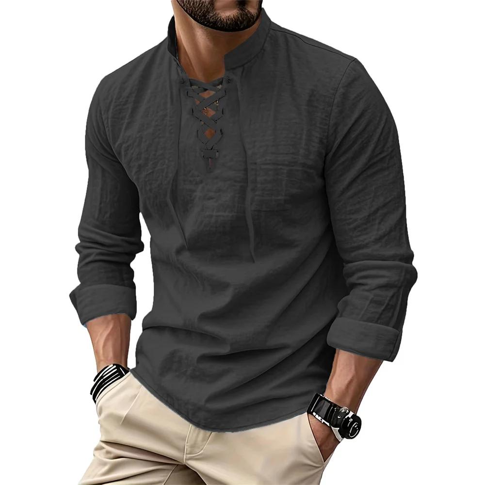T-shirt Vintage à col en v pour hommes, en coton et lin, Pirate, Viking médiéval, gothique, chemises