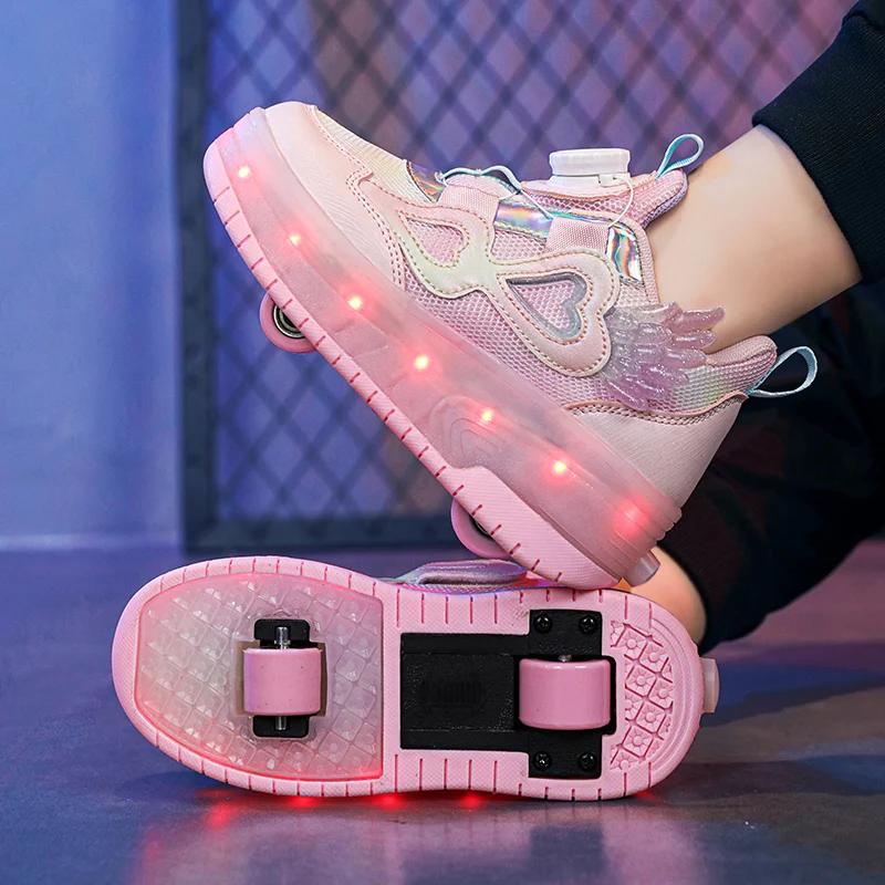 Chaussures de patins à roulettes légères Led pour enfants, baskets d'extérieur à la mode avec poulie