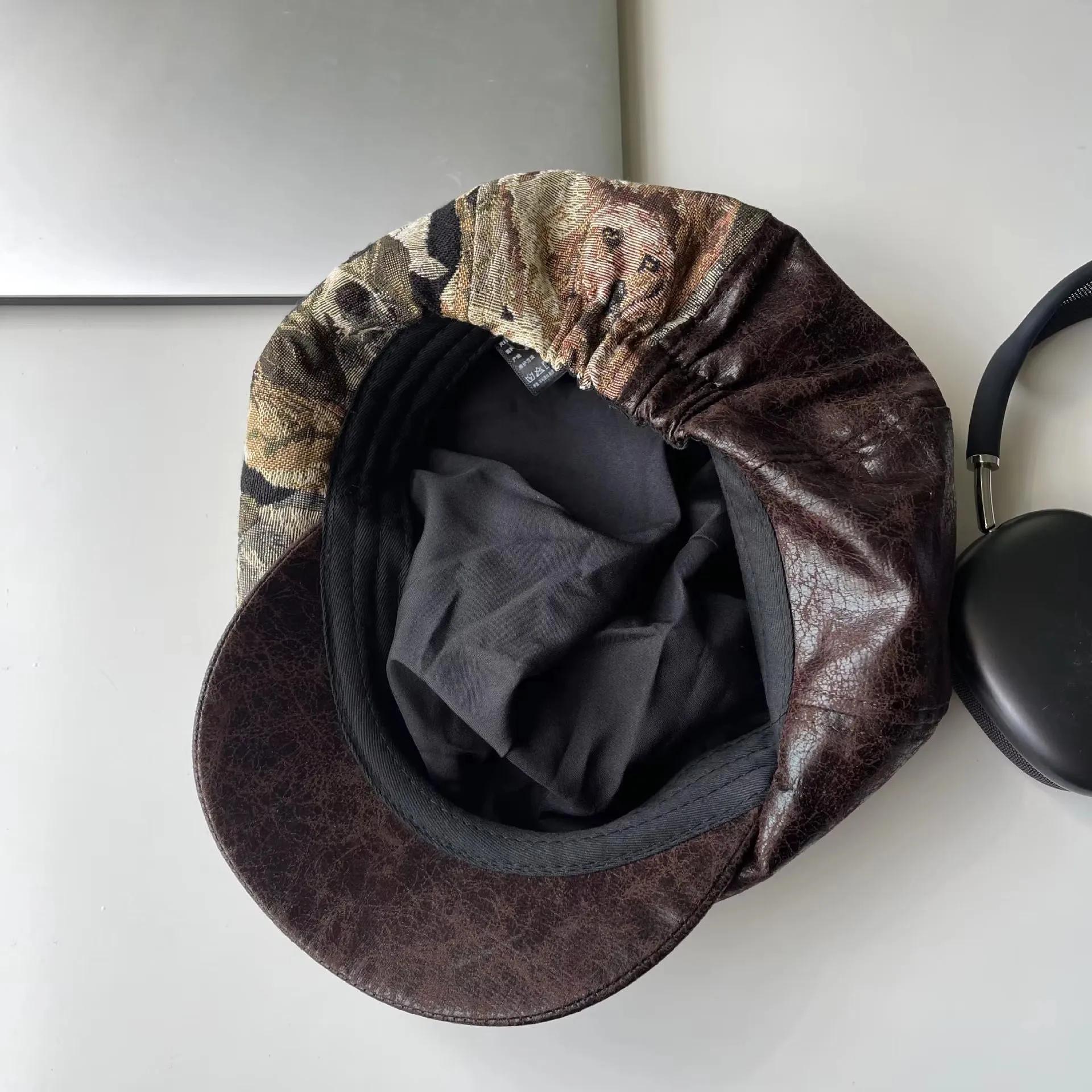 Casquettes pour femmes, béret rétro patchwork, chapeau octogonal en jacquard et velours côtelé, à la