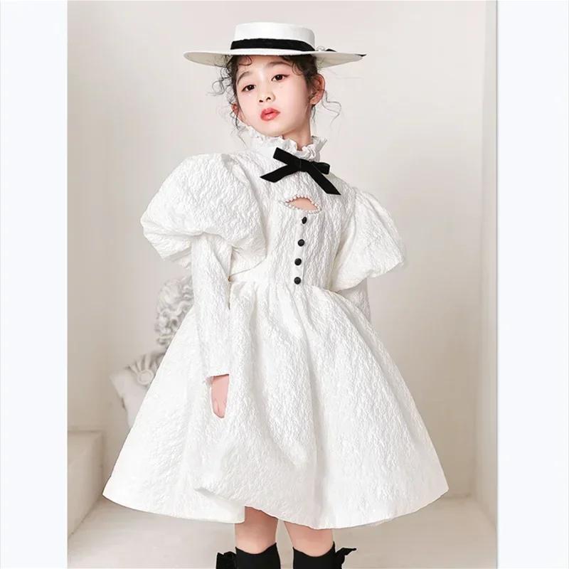 Nouvelle Robe de Princesse Blanche pour Filles 2026, Tenue de Soirée Élégante Rétro pour Piano, Robe