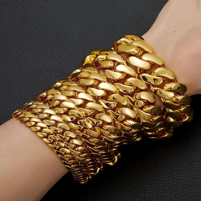 Hip Hop Bling couleur or acier inoxydable Dense cubain Miami lien chaîne colliers pour hommes rappeu