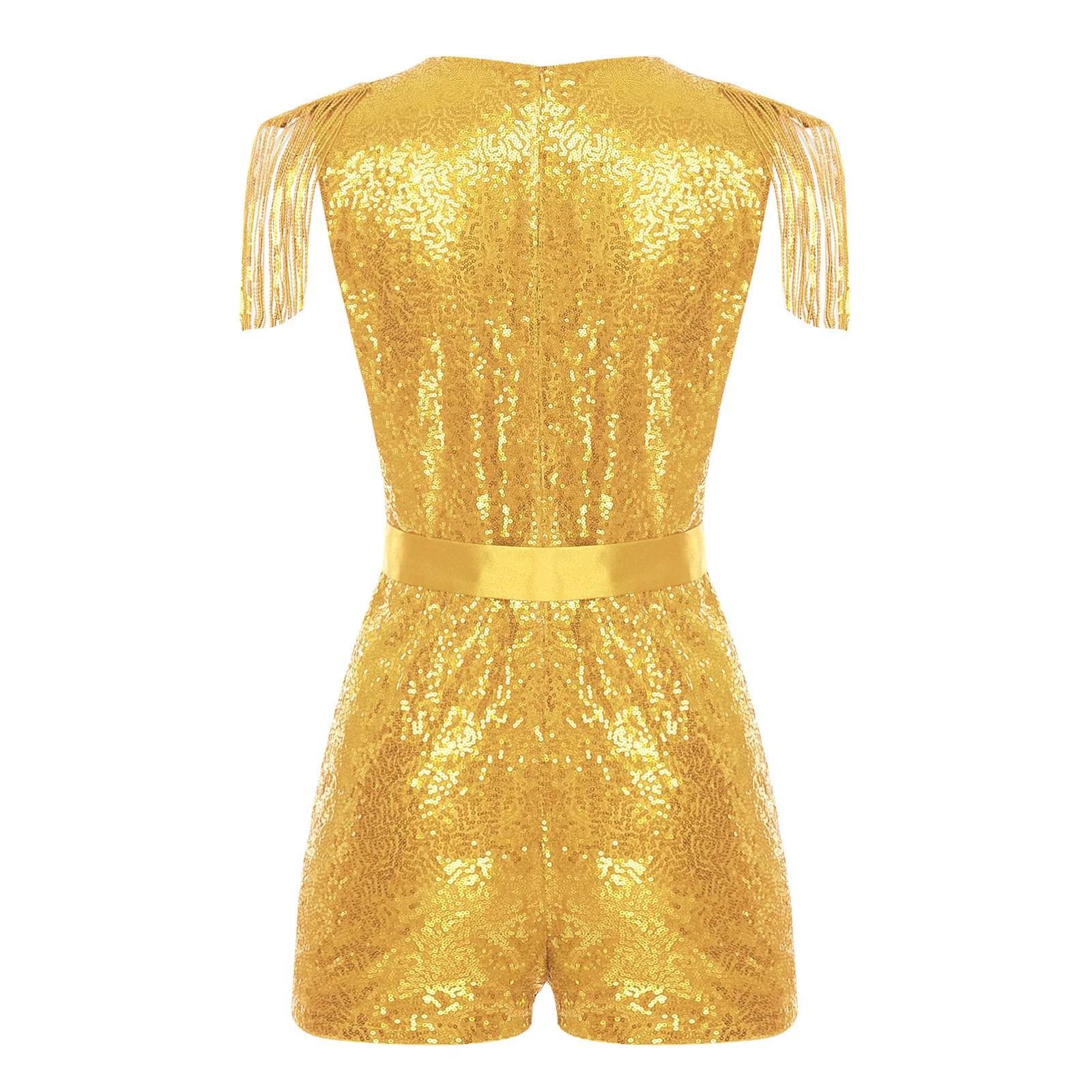 Barboteuse à paillettes et pompons pour femmes, combinaison chaude, col en v, sans manches, scintill