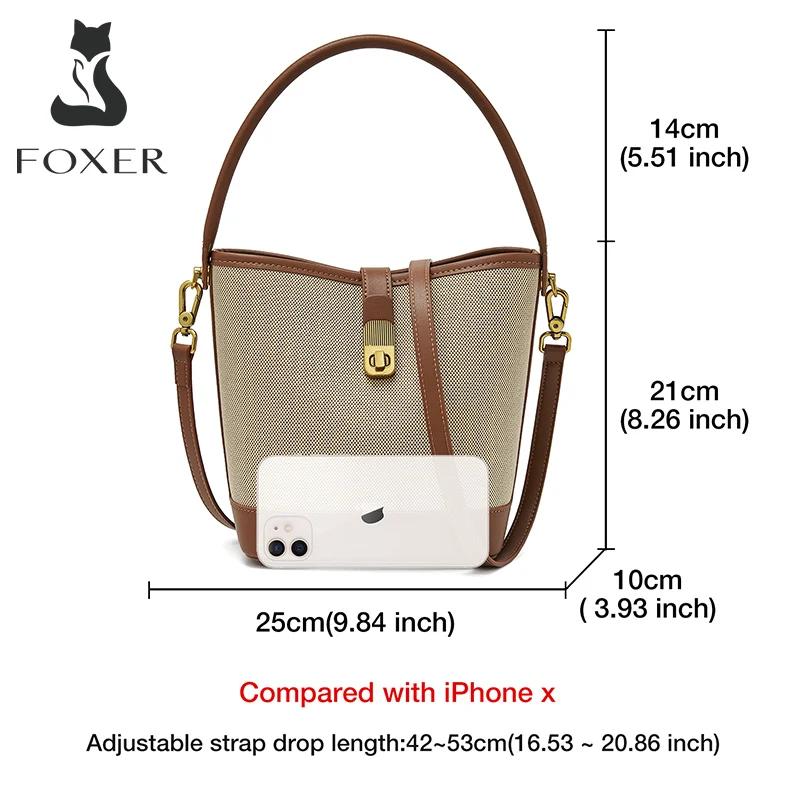 FOXER 2026 Nouveau Sac à Main Femme en Cuir PVC, Sac Seau Élégant, Sac à Bandoulière Tendance, Luxe 