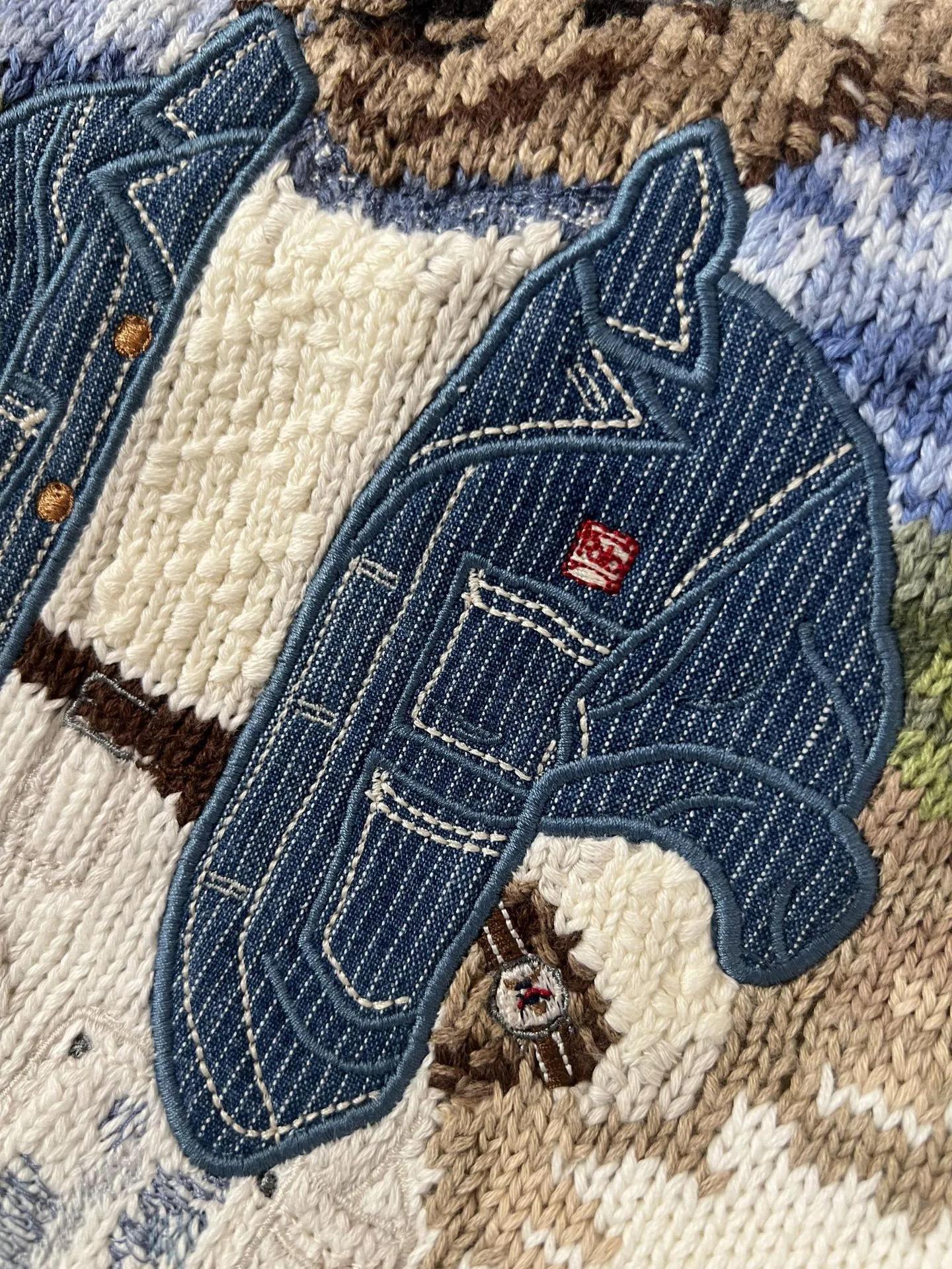 Dessin animé Cowboy hommes femmes automne et hiver pull de noël broderie ours à manches longues tric