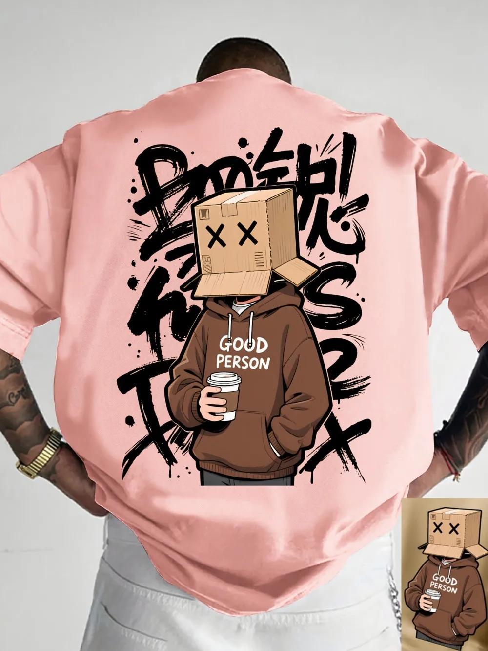 T-shirt col rond pour hommes, confortable et respirant, avec lettres de personnage de dessin animé a
