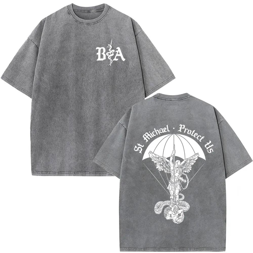 T-shirt vintage délavé Justicia Brothers in Arms à impression double face, vêtements pour hommes, t-