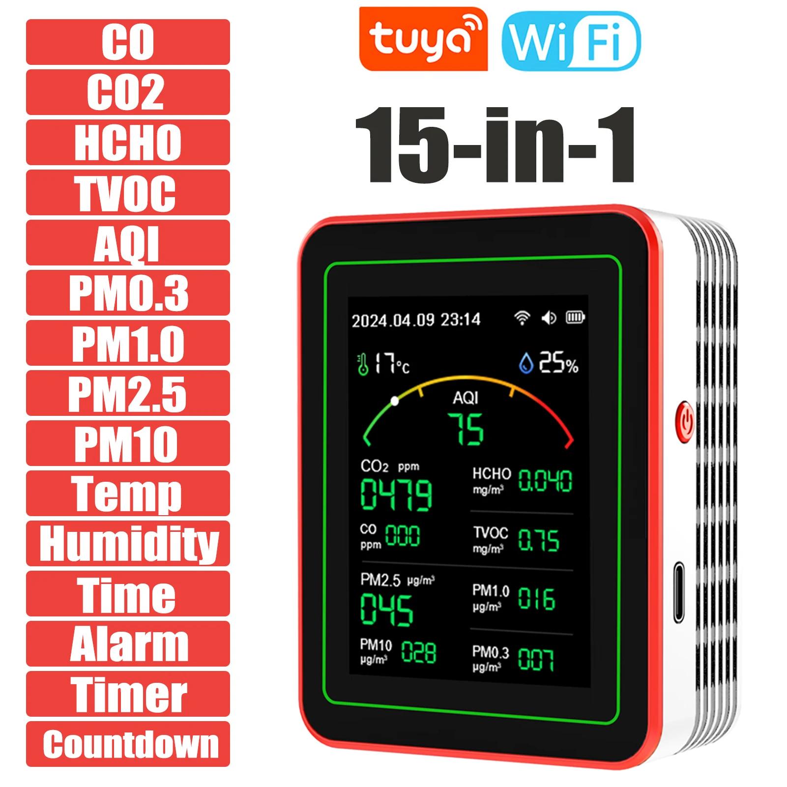 Moniteur de qualité homeairTuya WiFi 15 en 1 Écran TFT Portable AQI PM0.3 PM1.0 PM2.5 PM10 CO CO2 TV