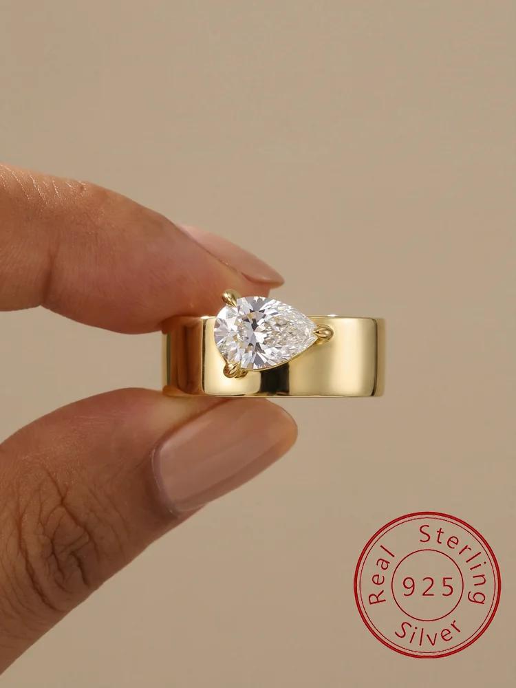 Asglam – bagues larges en argent Sterling 925 pour femmes, en forme de goutte d'eau, en Zircon, cade