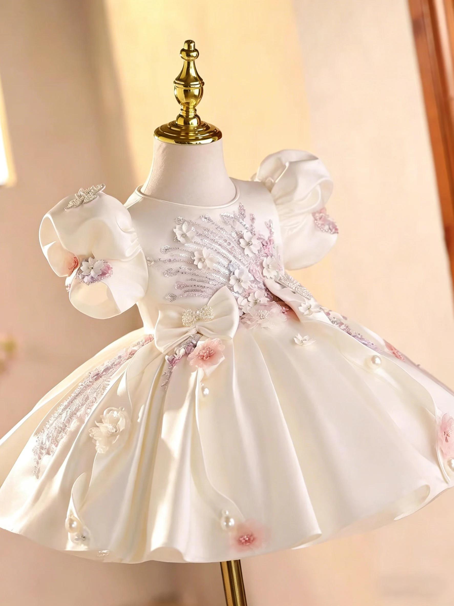 KLFLGD Robe de demoiselle d'honneur en satin brodée, faite à la main, robe de mariée, robe de soirée
