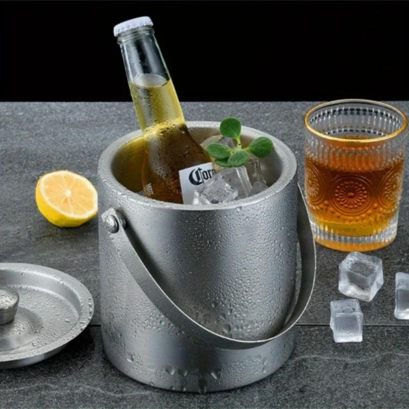 Seau à glace isolé en acier inoxydable, 1,6 l/2 l/3 l, vin, bière, Champagne, refroidisseur de fête 