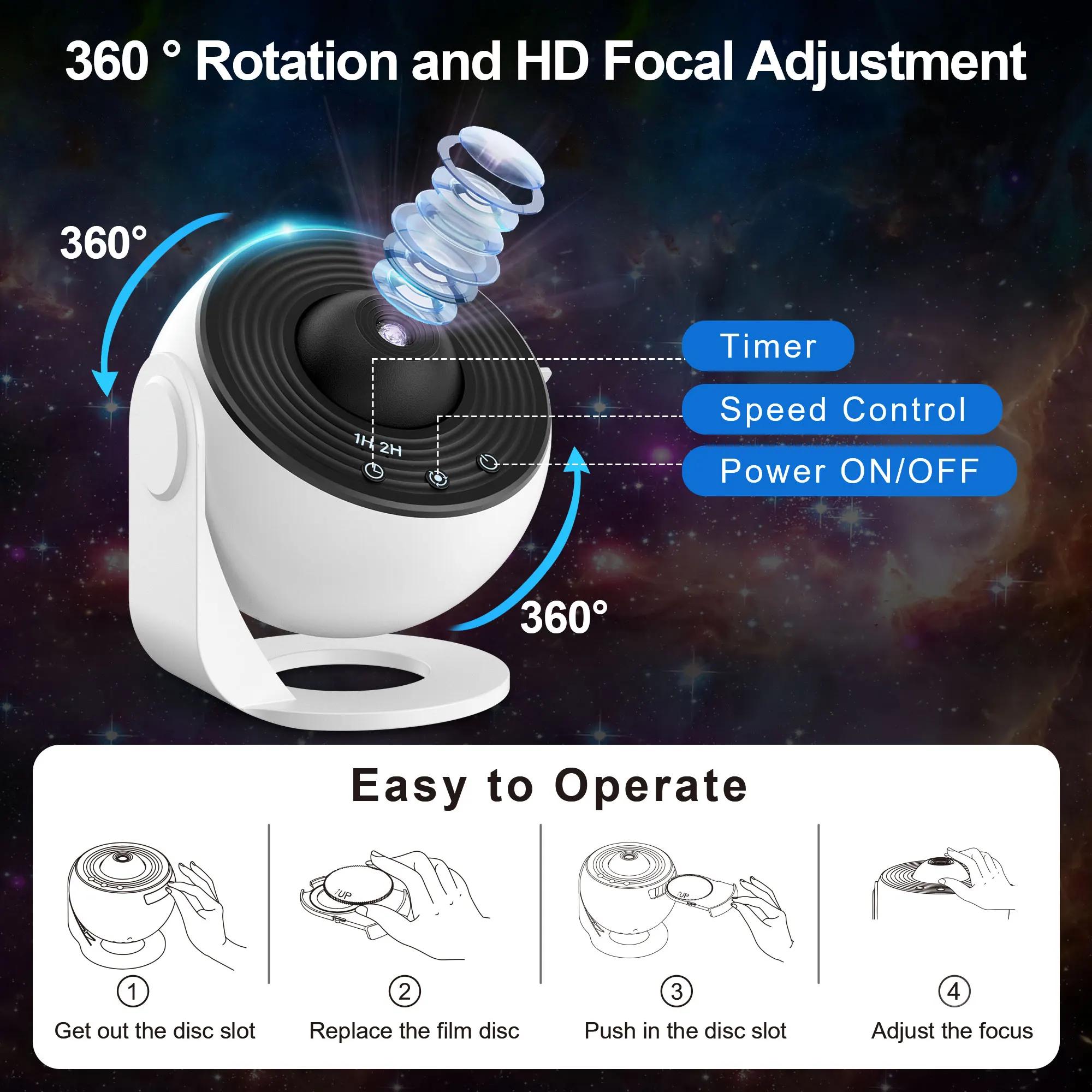 Projecteur d'étoiles Galaxy Ultral 13 en 1, zone d'image HD, veilleuse LED, 13 disques de film, 360 