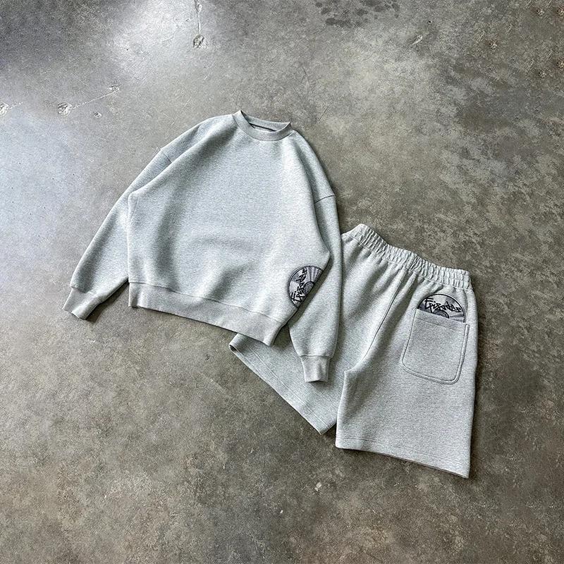 Ensemble de survêtement pour homme, style streetwear Y2K, imprimé, col rond, sweat-shirt et short dé