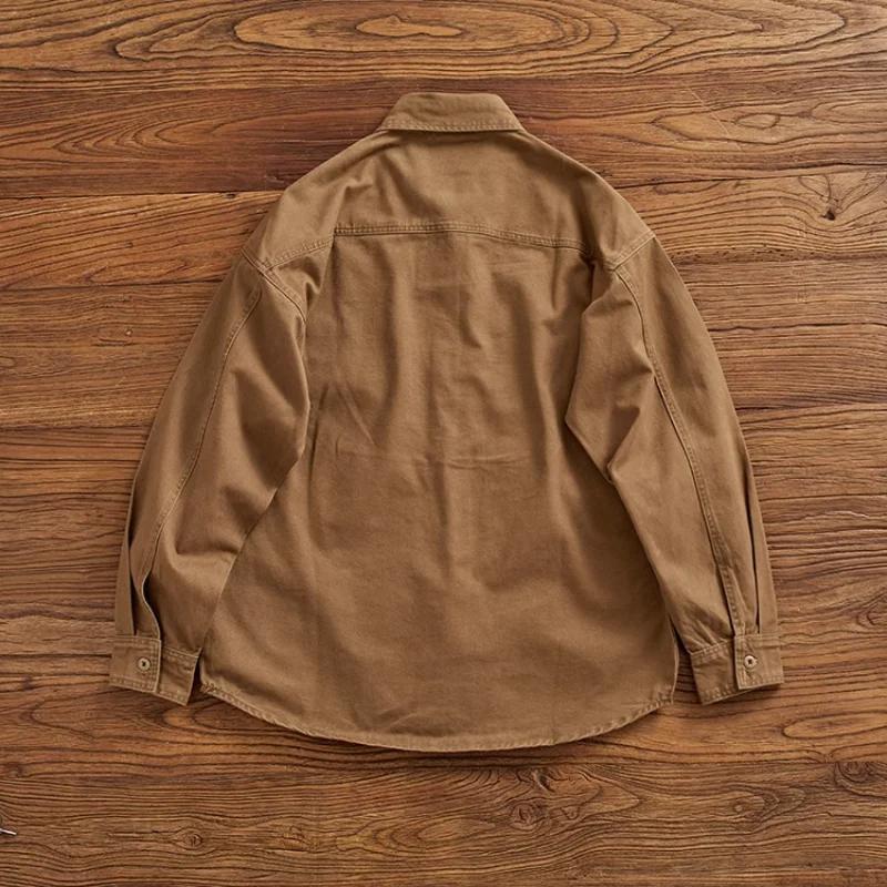 Chemise rapcargo à manches longues pour hommes, chemise rétro pour hommes, pur coton, manteau décont