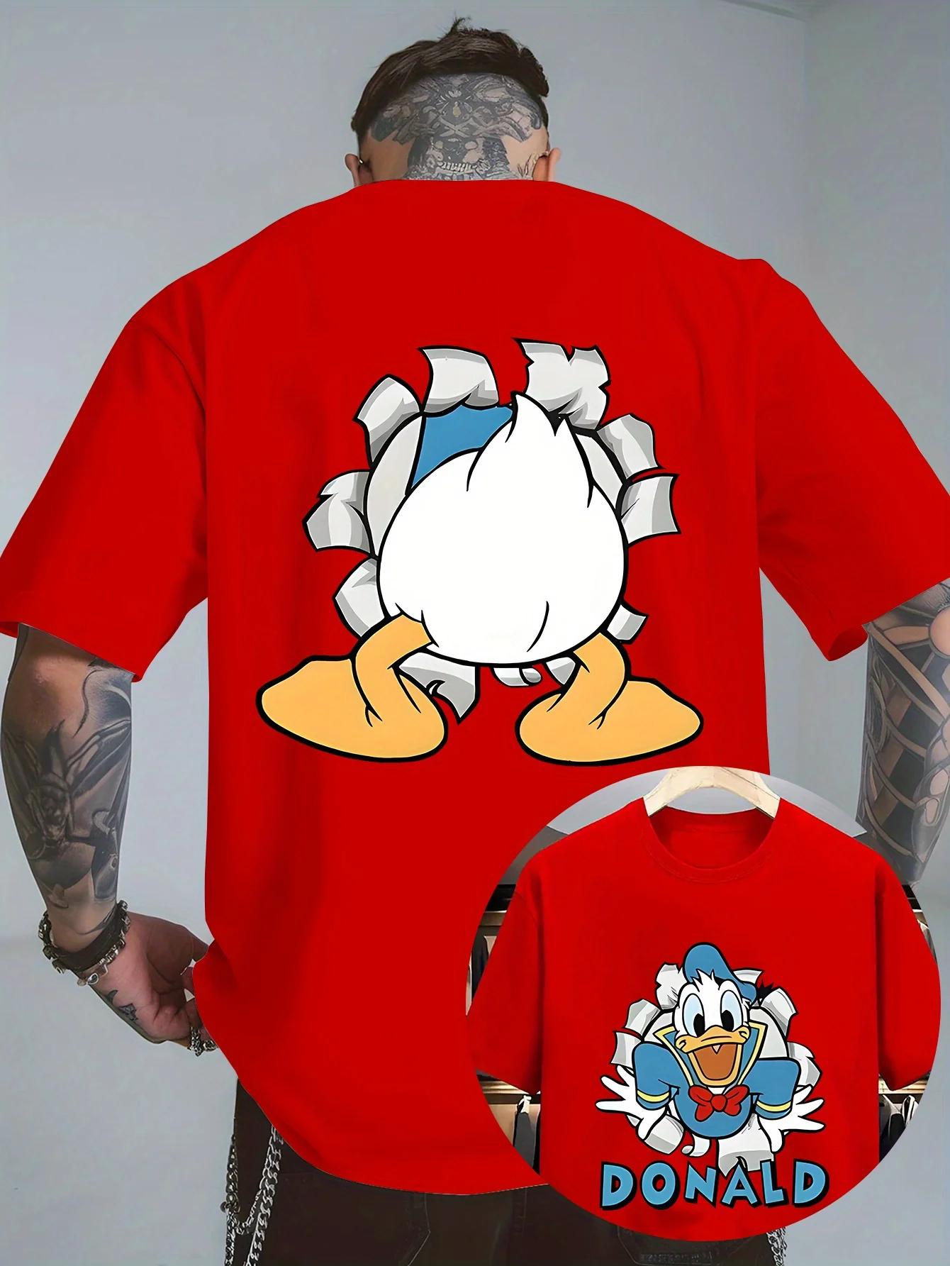 Disney Donald Duck Dessin Animé Double Face Imprimé T-shirt 2026 Hommes D'été Nouvelle Rue Hip Hop D