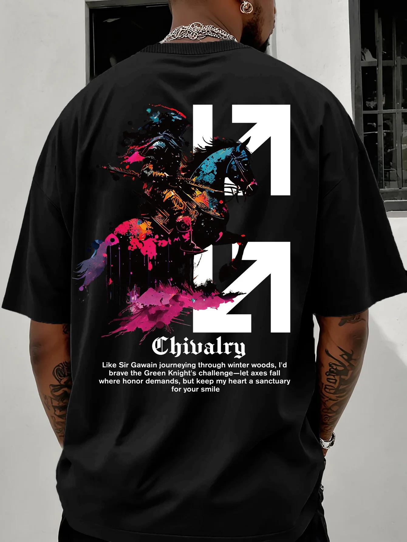 T-shirt décontracté d'été pour homme à manches courtes avec motif chevalier et hache, col rond, coup